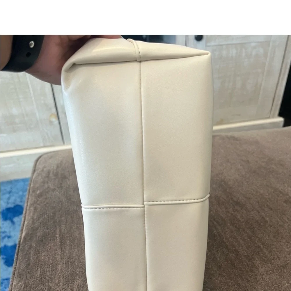 White twisted handle vegan leather satchel handbag NWOT